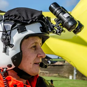 Close up of helmet night vision for Helicopter Heroes